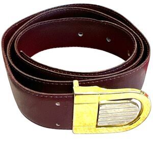 1970’s YSL Yves Saint Laurent burgundy leather belt gold silver buckle 32/80